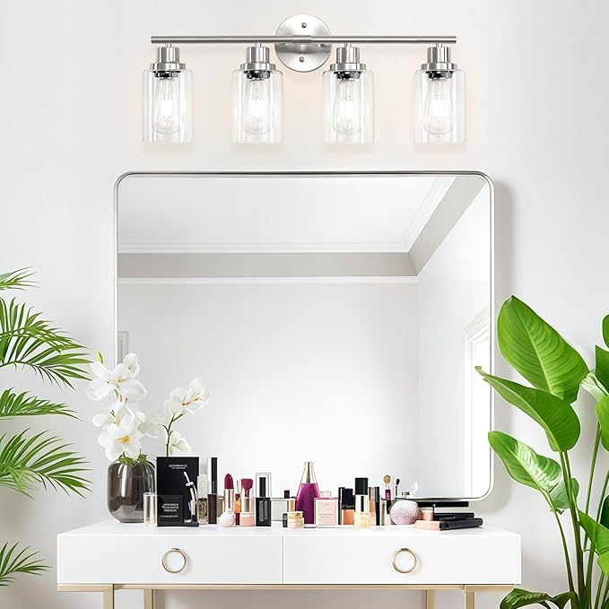 Guliaofo 4-Light Nickel Bathroom Light Fixtures, E26 Modern Vanity Lights - Image 8