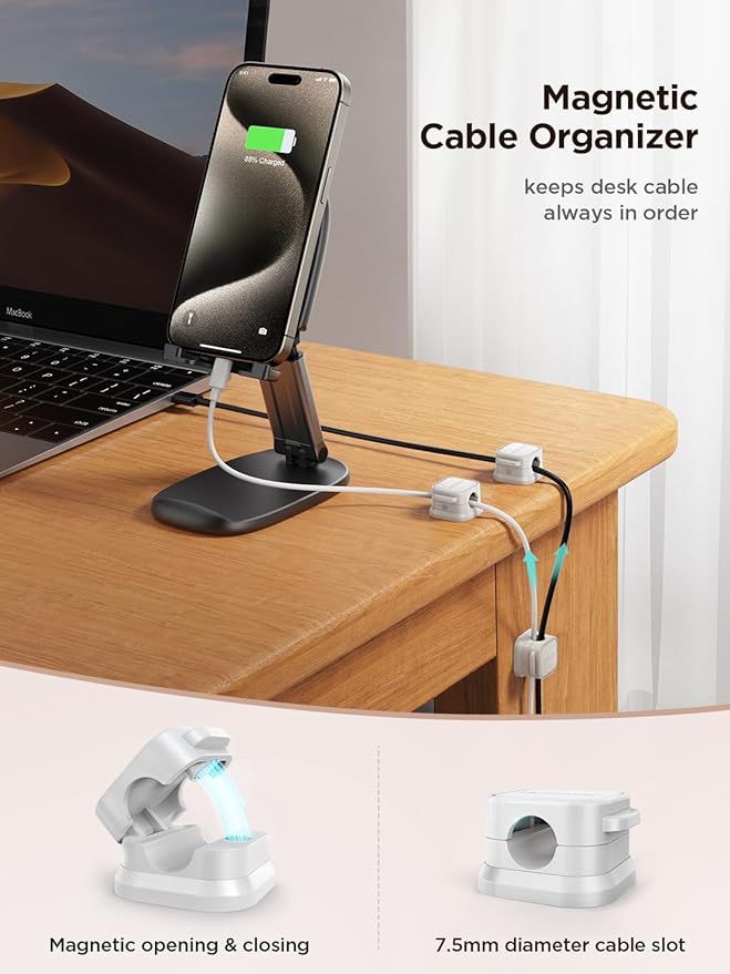 9 Pack Magnetic Cable Clips Cord Holder, Under Desk Cable Management, JOYROOM - Image 2