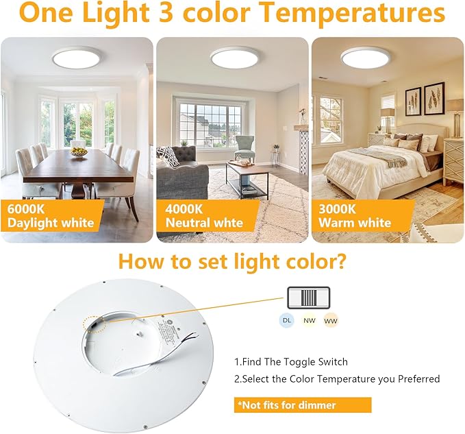 RLEDPZTX Led Flush Mount Ceiling Light, 9 Inch 18w 1860lm, 3000k/4000k/6000k - Image 3