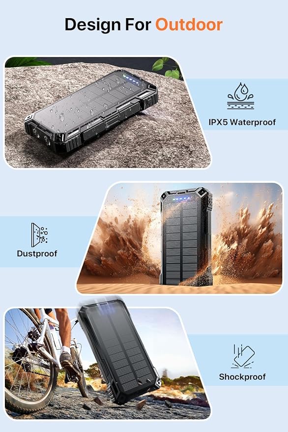 jskei Power Bank 49800mAh Solar Portable Charger Wireless Charging USB-C 15W - Image 5