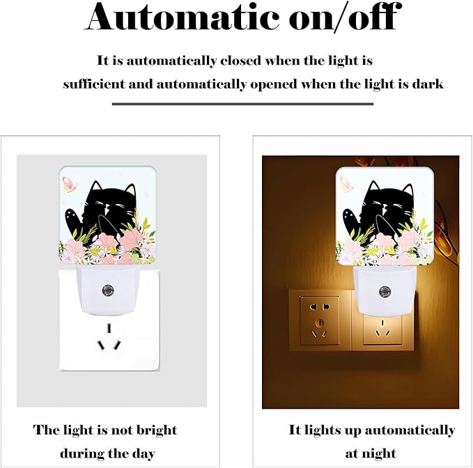 FSHVQKD Black Cat and Flowers Night Light, Plug Into Wall - Image 3