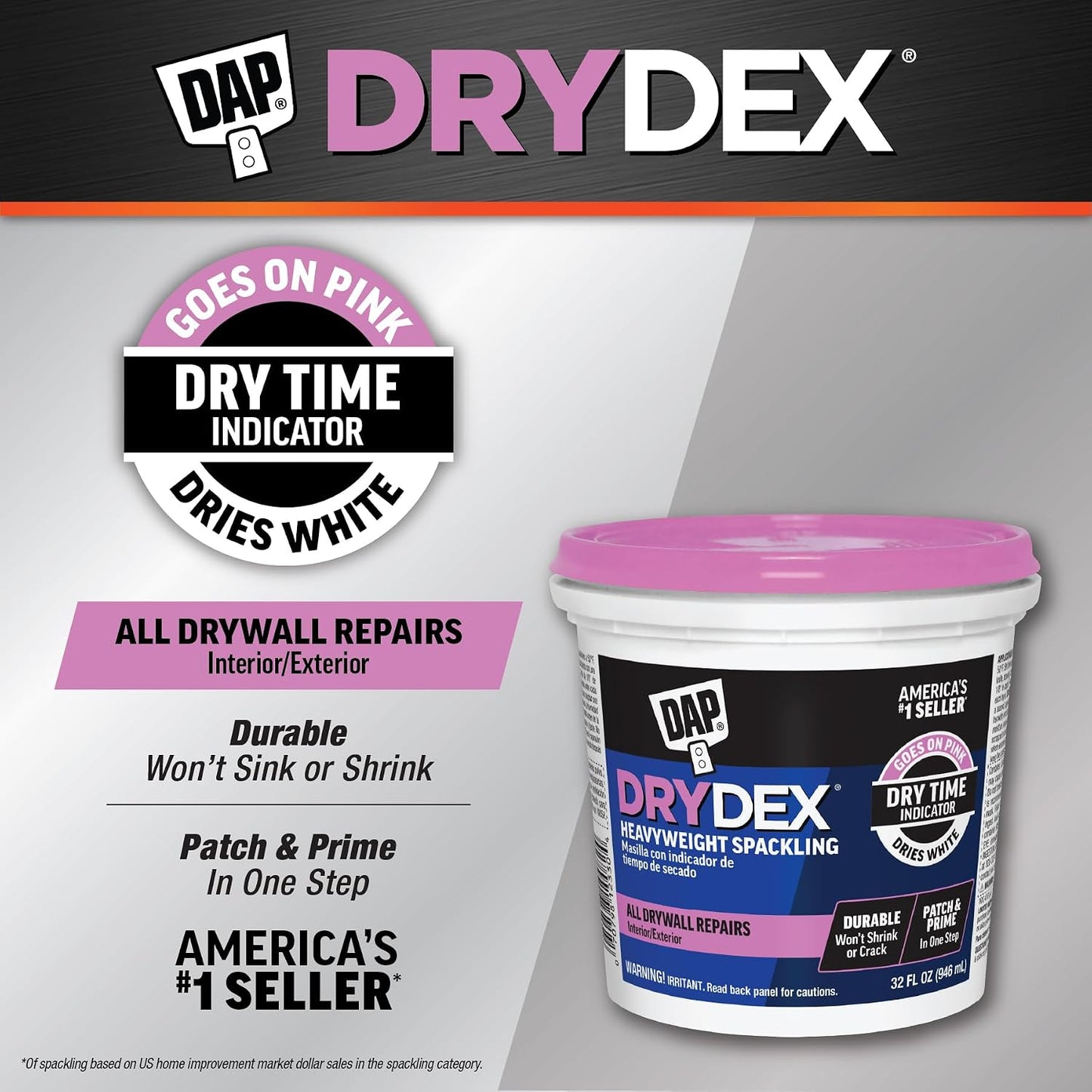 DAP DryDex Dry Time Indicator Spackling, Pink/White, 32 Oz (7079812330) (Pack of 2)