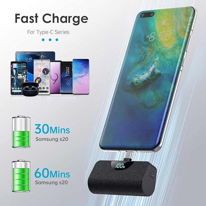 Mini Portable Charger USB C Power Bank, Upgraded 5200mAh PD Fast Charging - Image 3