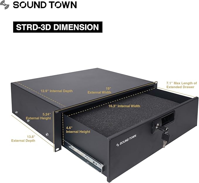 Sound Town Heavy-Duty 1/2" Plywood 16U PA DJ Pro Audio Rack/Road ATA Case - Image 6