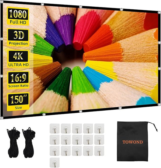 Projector Screen TOWOND 150 inch Projection Screen Indoor Outdoor Washable by TOWOND-JLFOfficial