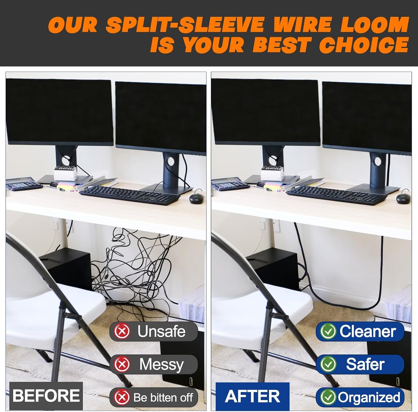 Split Braided Sleeve Cable Management Wire Loom Cord Covers for High-Temperature Automotive Harness and Home Cable Management, 18ft - 1/2 inch Self-Wrapping Tubing Cord Protector