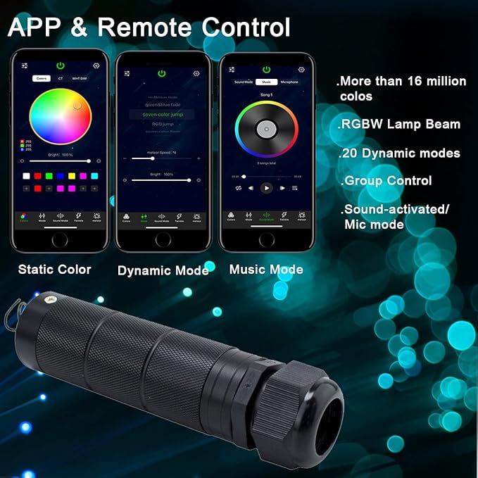AZIMOM Car Use Bluetooth 6W RGBW LED Fiber Optic Lights Star Ceiling Light Kit - Image 2