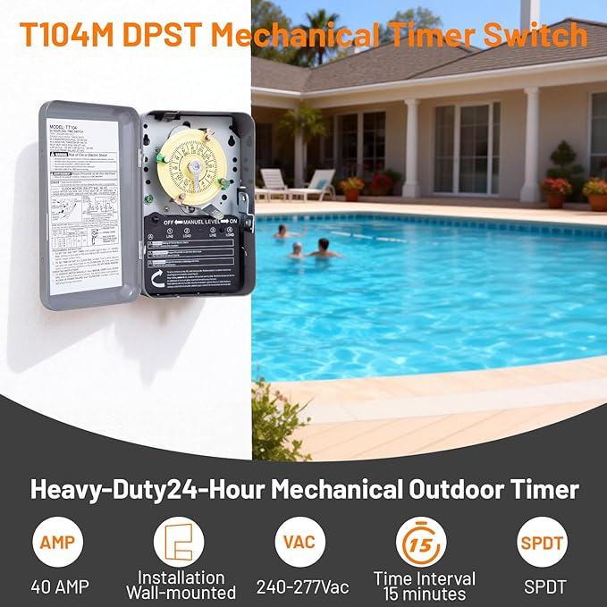 T104M Mechanical Timer Switch Mechanism Only, Heavy-Duty Timer Switch - Image 2