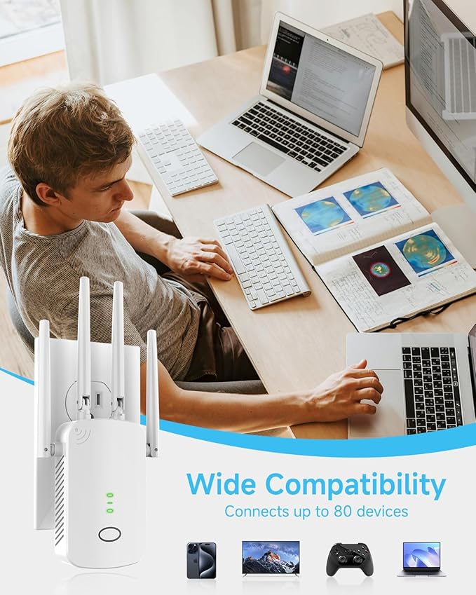WiFi Extender, 2.4G WiFi Extender Signal Booster – 10888 Sq Ft, 80 Devices - Image 4