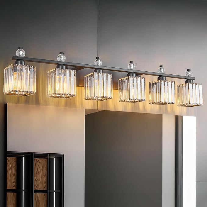 FDPBY Vanity Lights 6-Light Modern Crystal Vanity Light Sand Black Bathroom by FDPBY