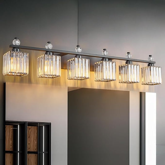 FDPBY Vanity Lights 6-Light Modern Crystal Vanity Light Sand Black Bathroom by FDPBY