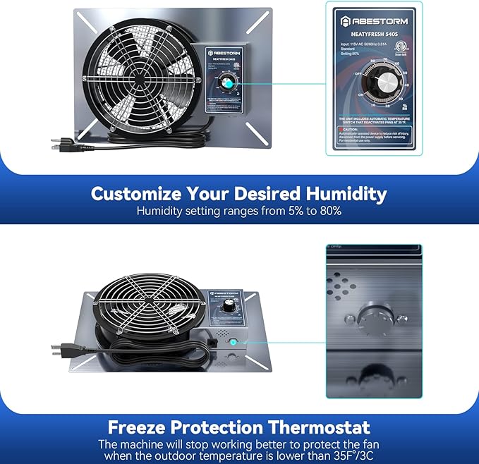 Abestorm 540CFM Crawlspace Ventilation Fans IP-55 Grade Basements Vent Fan 8.7 - Image 5