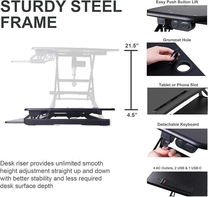 Rocelco 37.4" Electric Standing Desk Converter - Image 2