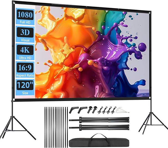 Outdoor Projector Screen with Stand, SCREENMAX 120 inch Foldable Projector by SCREENMAX