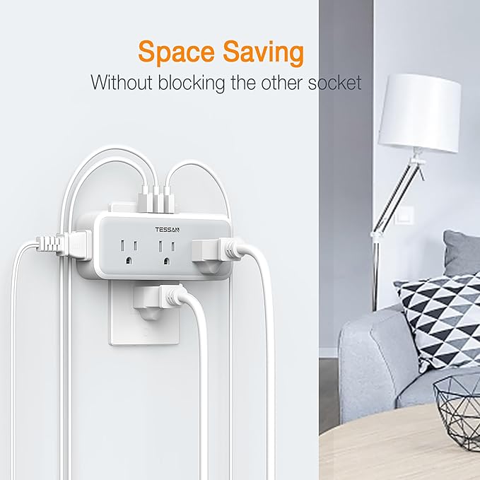 Multi Plug Outlet Splitter, TESSAN Wall Surge Protector 5 Outlet Extender 3 USB - Image 6