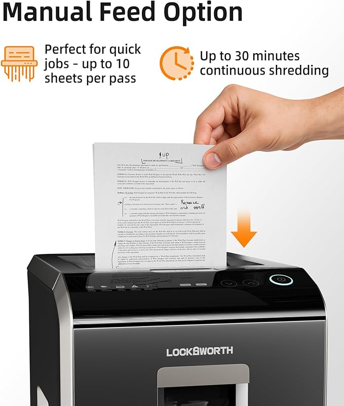 Locksworth Heavy Duty Micro-Cut Paper Shredder: 200-Sheet Auto Feed/10-Sheet - Image 3