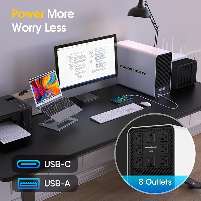GOLDENMATE 1500VA/1200W Lithium UPS Battery Backup and Surge Protector - Image 6