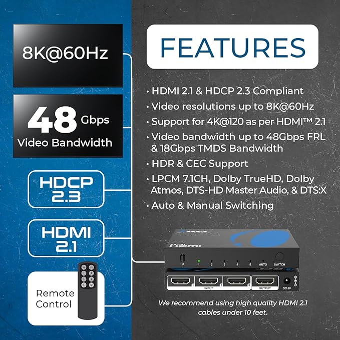 OREI 8K HDMI Switch 5 in 1 Out – HDMI Switch - Image 8