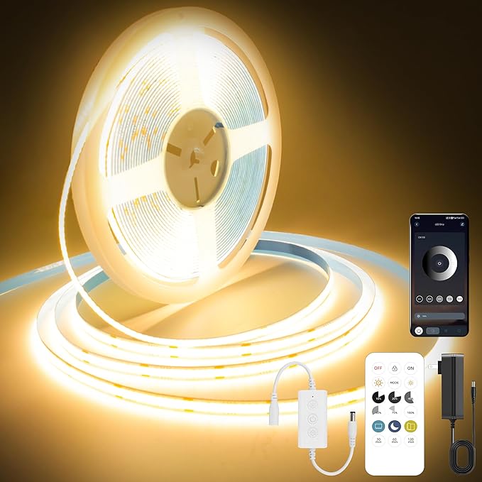 Pandery COB LED Strip Lights Warm White, 24V Dimmable led Light Strip KIT by PanderyCOBLightUPYourLife