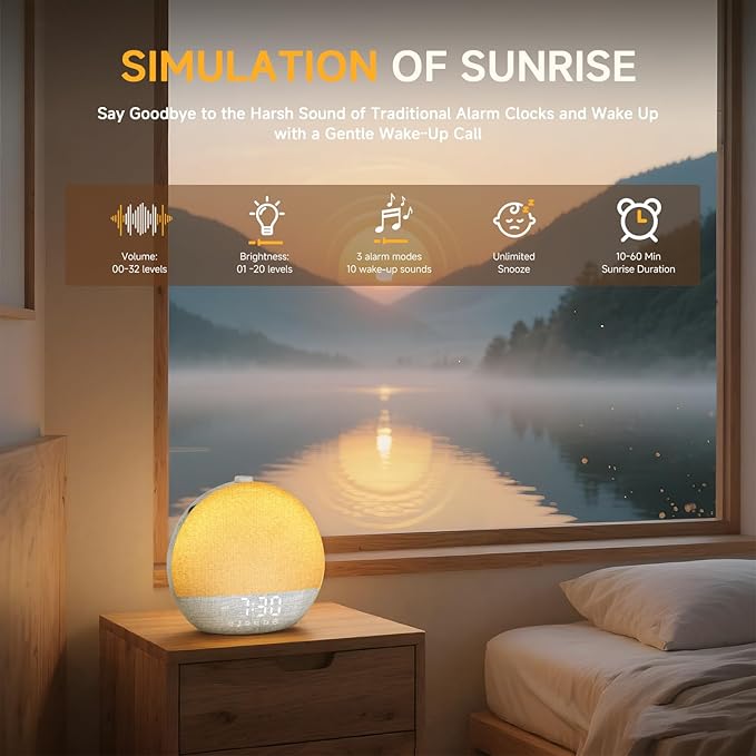 Geuuap Sunrise Alarm Clock White Noise Sound Machine - Image 3