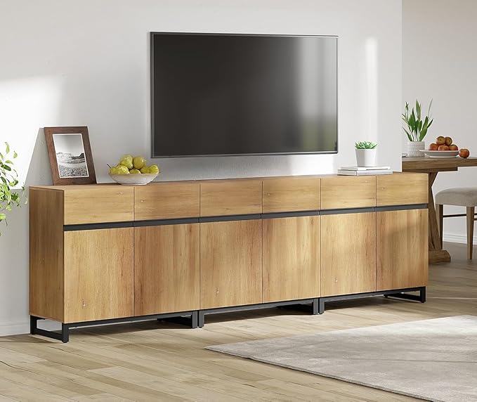 WAMPAT Modern TV Stand for TVs up to 110 inch, 3 in 1 Wood Entertainment Center - Image 3
