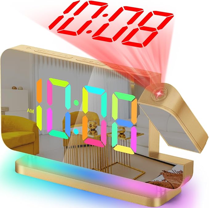 SZELAM Projection Alarm Clock, 7.4" LED Mirror Digital Clocks Large Display by SZELAM