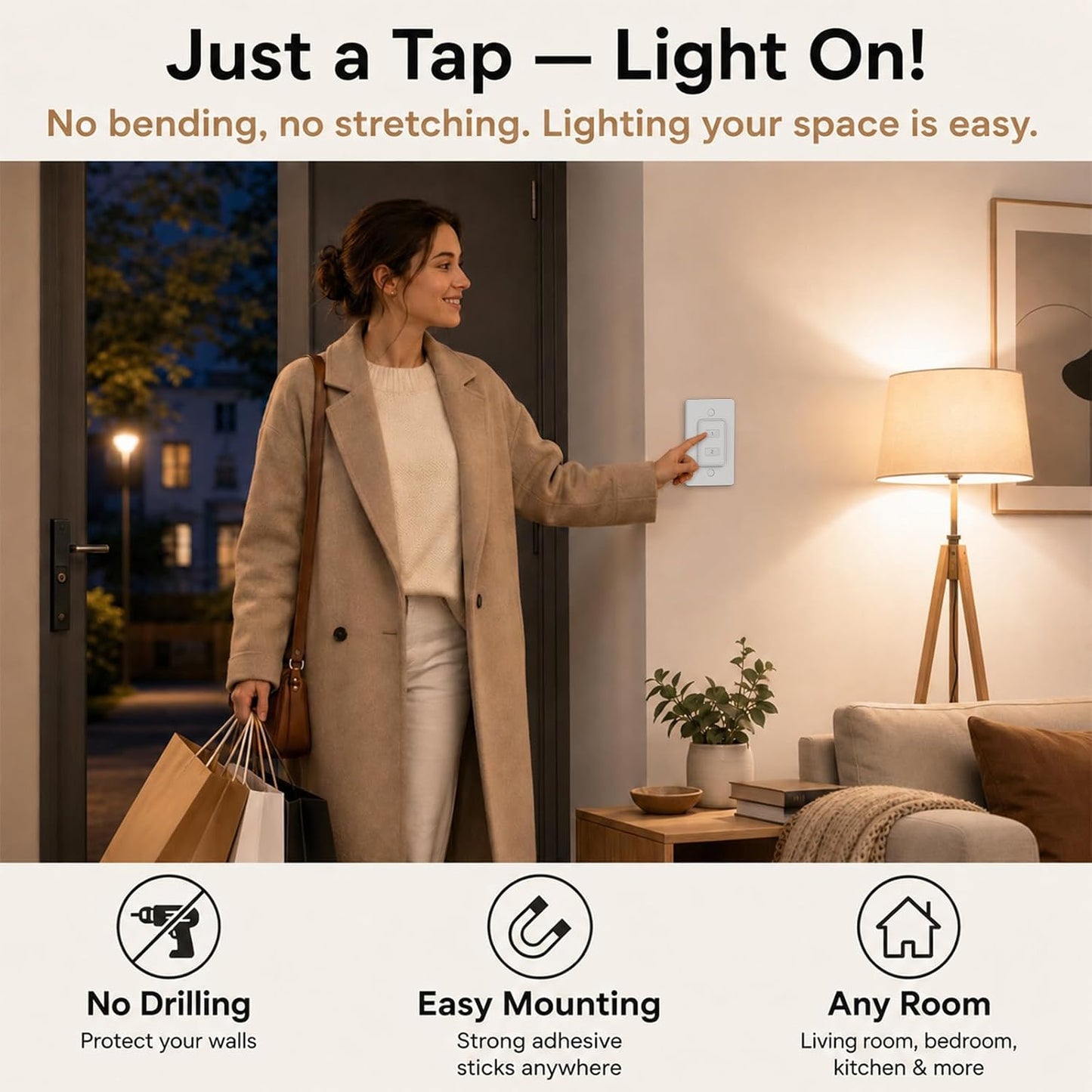LoraTap Remote Control Outlet, On Off Light Switch with Wall Plate - Wireless Control 2 Plugs from 100ft, No WiFi Needed, Ideal for Lamps, Fans, Small Appliances(1 Remote + 2 Outlets)