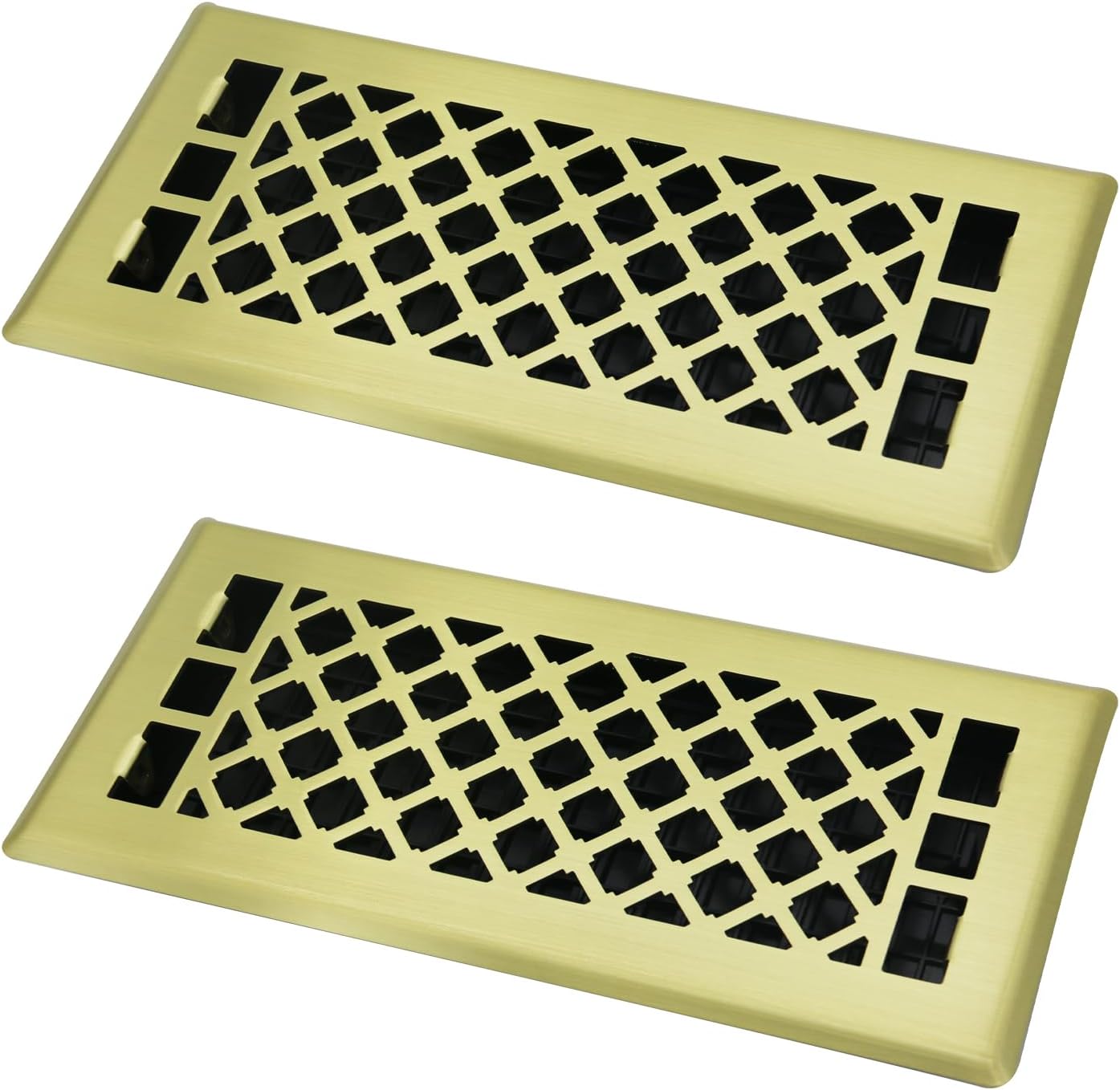 2-Pack 4x10 Decorative Floor Register Vent Cover, Brushed Gold, Lattice | Heavy-Duty Walkable Solid Steel, Adjustable Airflow Damper, Easy Drop-In Replacement