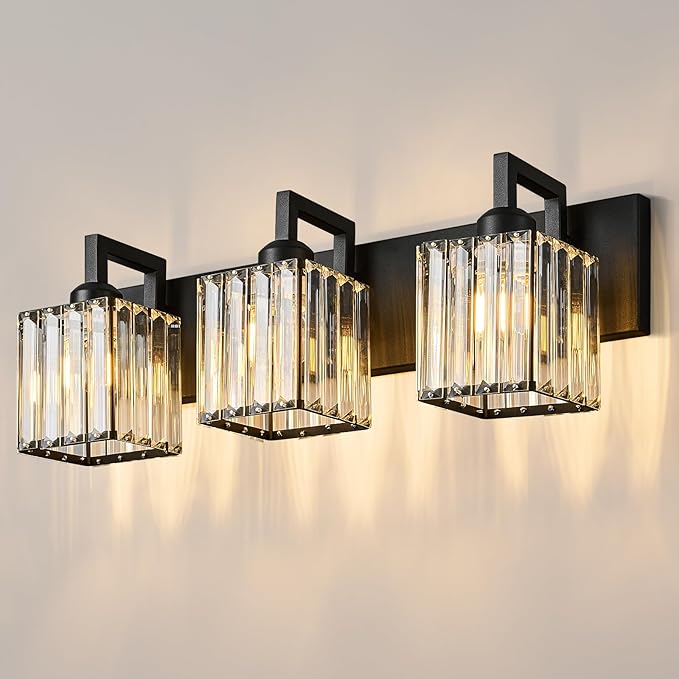 FDPBY Modern Bathroom Vanity Light 3-Lights Black Crystal Wall Lamp Bathroom by FDPBY