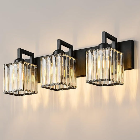 FDPBY Modern Bathroom Vanity Light 3-Lights Black Crystal Wall Lamp Bathroom by FDPBY