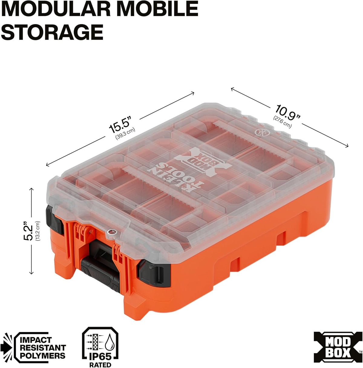 klein tools 54500mbx modbox tall compartment box, half-width shown in use