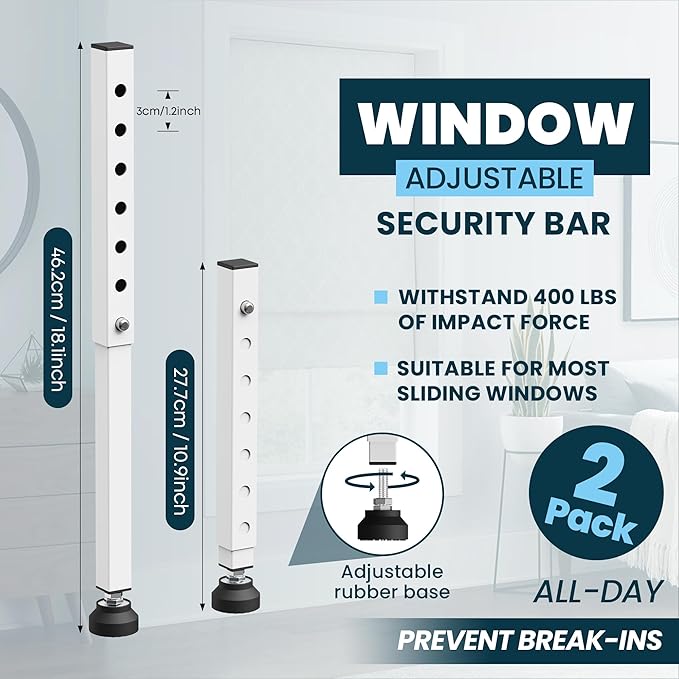 Gadgetzan 2 Pack Window Security Bars Adjustable 11"-18", Portable Short - Image 2
