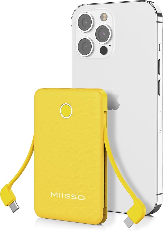 miisso 6000mah Ultra Slim Built in Cables Power Bank, Card Size Built in USB C by MIISSO