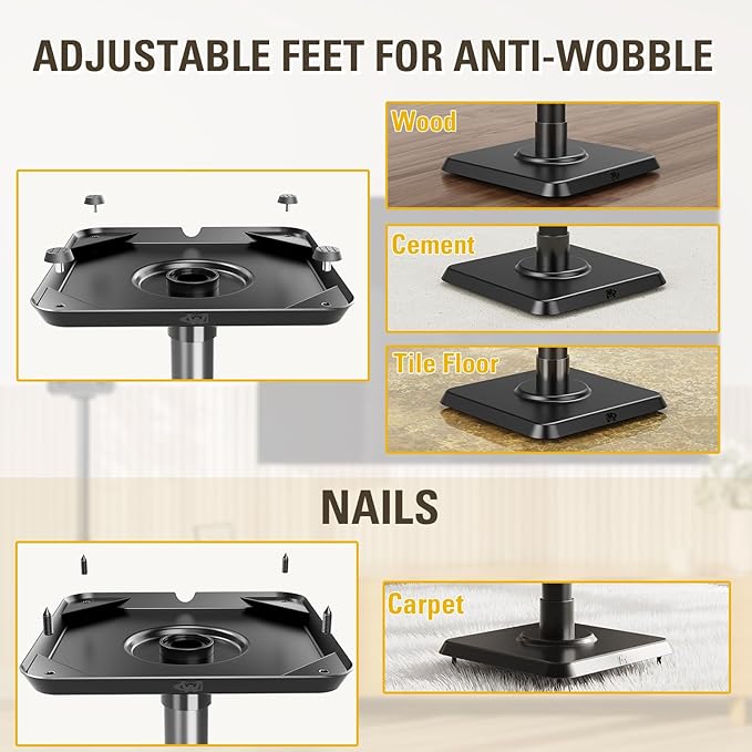 Mounting Dream Black Alloy Steel Speaker Stands, Height Adjustable Bookshelf - Image 5