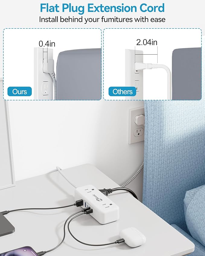 Power Strip with USB C, Small Extension Cord with 4 Outlets & 2 USB-A and 3 - Image 3