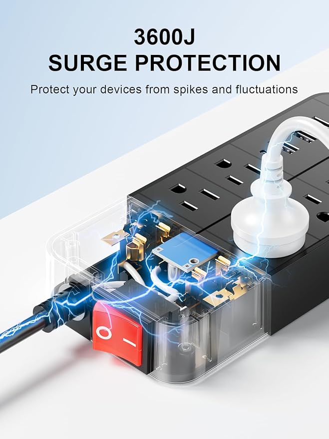 Otovoda Surge Protector Power Strip, 6 Ft Extension Cord - Image 5