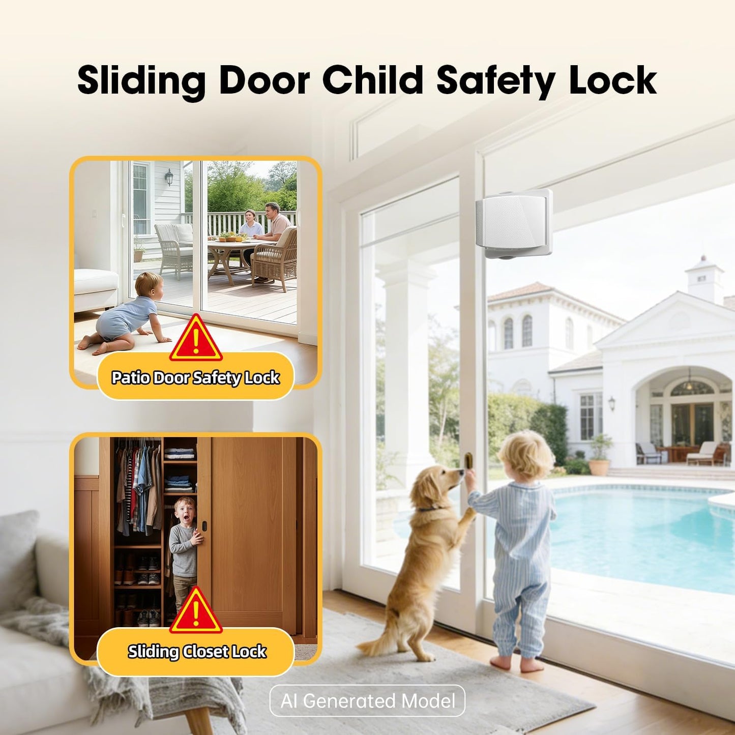 Sliding Glass Door Lock for Child: Patio Protect Toddlers(0-4) Adhesive | No Drill Adhesive 500Home Tested Glass Safety for Balcony & Sliding Door