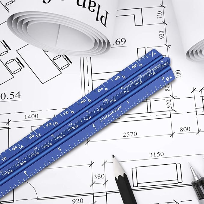 12" Architectural Scale Ruler Aluminum Architect Scale Triangular Scale Ruler - Image 6