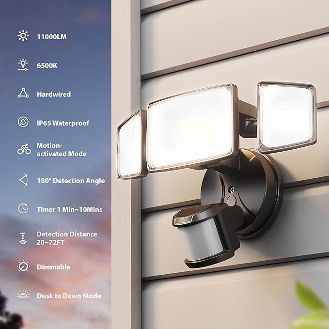 Onforu 100W LED Motion Sensor Outdoor Lights, Dusk to Dawn Flood Light Outdoor - Image 2