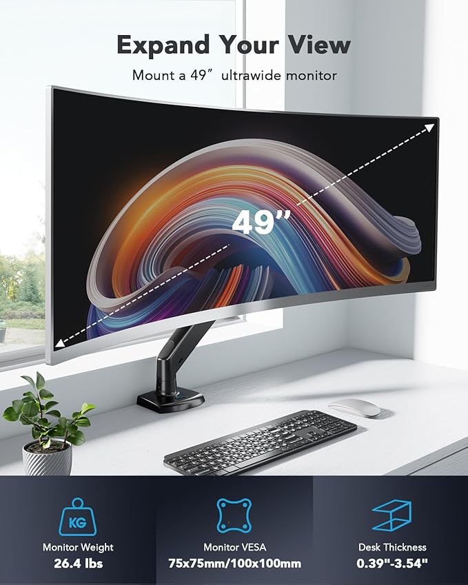 HUANUO Single Monitor Arm for 13-49 inch Screens, Ultrawide Computer Monitor - Image 3