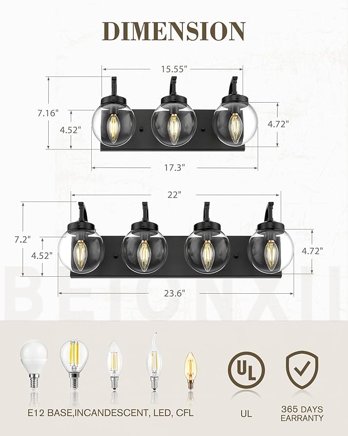 Beionxii 4-Light Bathroom Light Fixtures, Modern Vanity Lighting Fixtures Over - Image 4