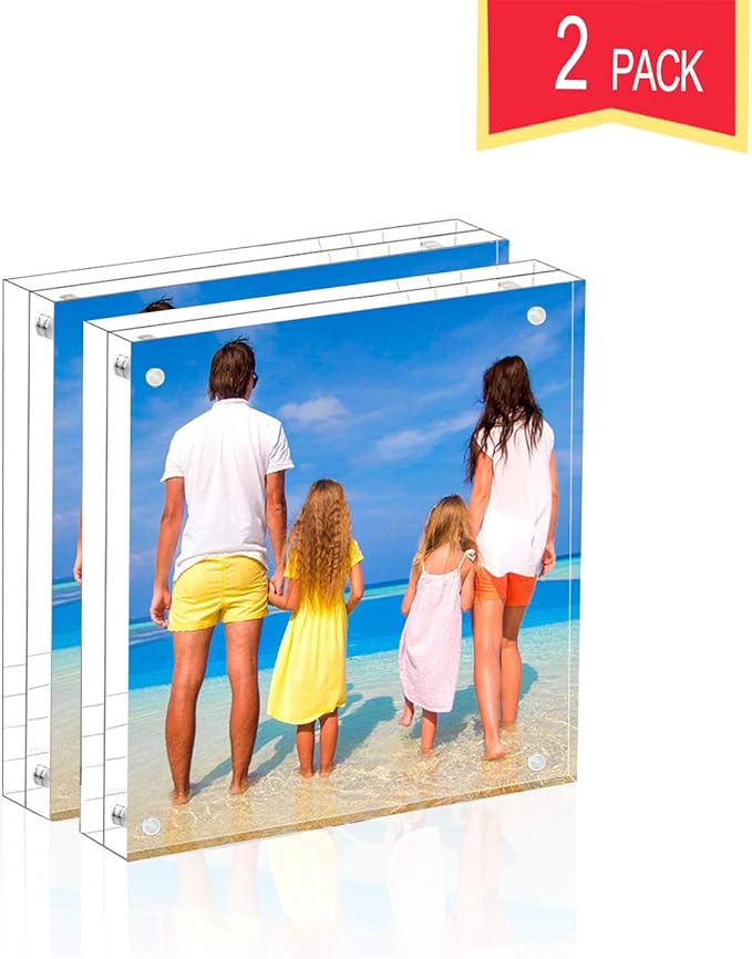 Meetu Acrylic 5x5 Picture Frame 2 Pack Clear Two Sided Desk Photo Frame - Image 4