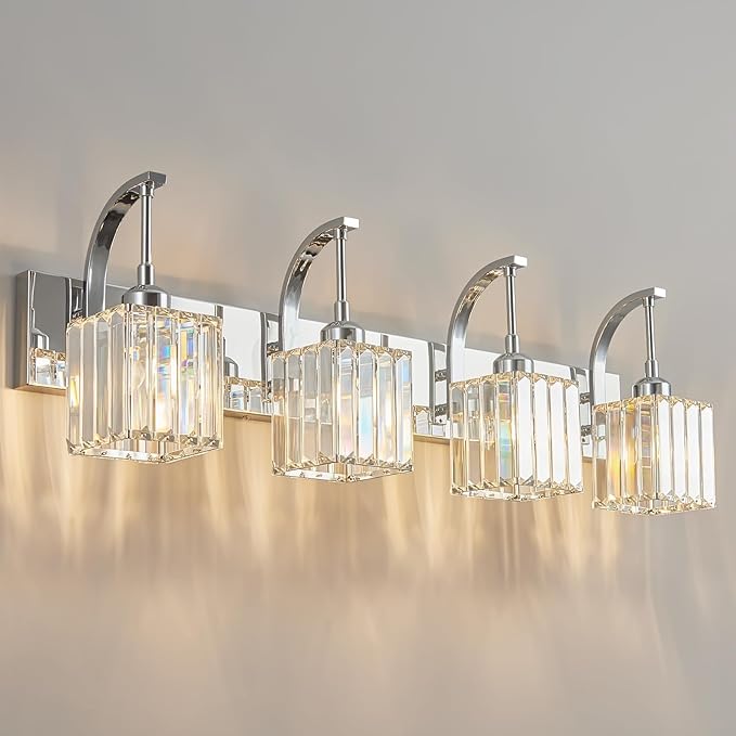 FDPBY Crystal Vanity Lights 4-Light Chrome Bathroom Vanity Lights Modern by FDPBY