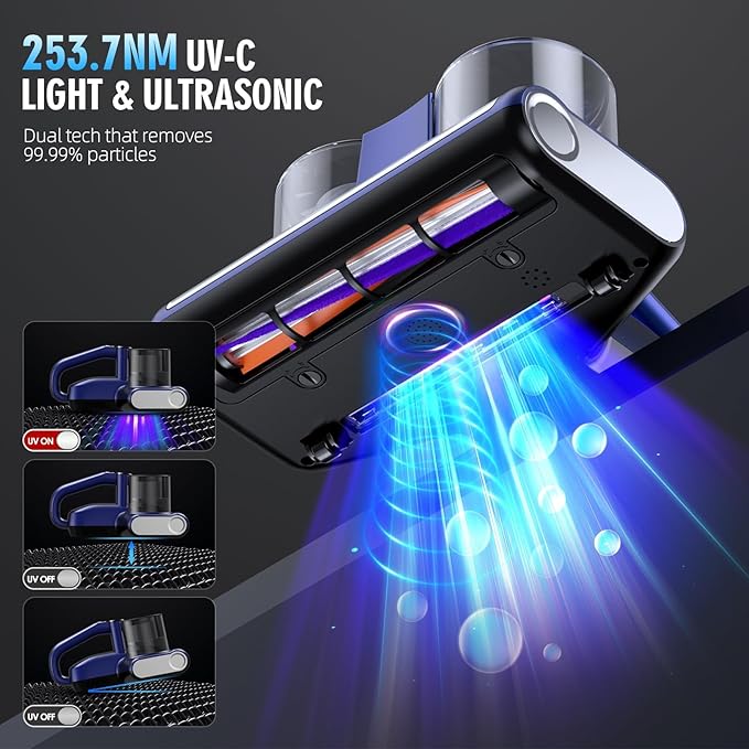 JPHYLL Mattress Vacuum Bed Vacuum Cleaner 16Kpa Suction 253.7nm UV-C Light - Image 3