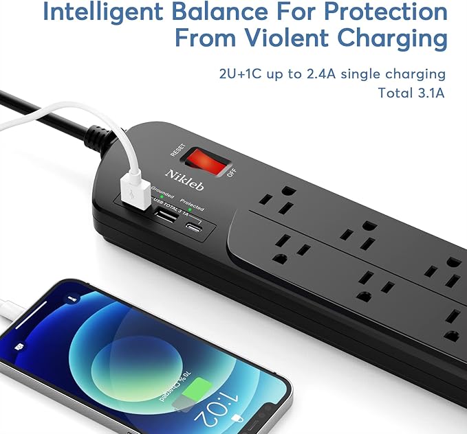 Extension Cord with Multiple Outlets, Surge Protector Power Strip with USB - Image 3