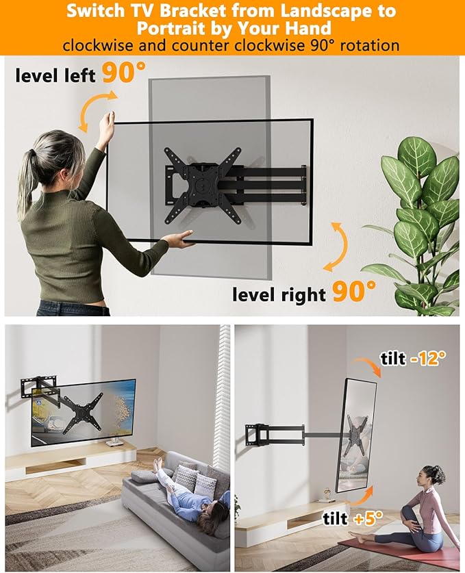 Extra Long Arm TV Wall Mount 48'' Extension, Rotating TV Wall Mount 180° Heavy - Image 3