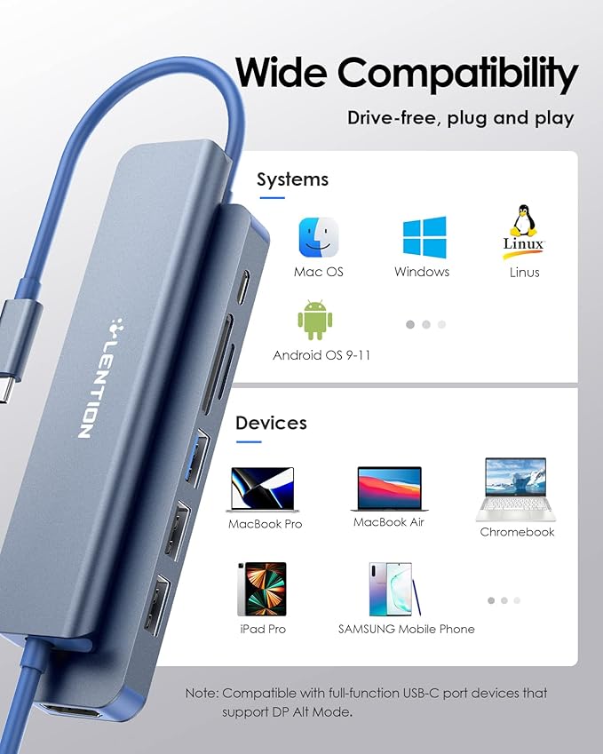 LENTION USB C Hub with 100W Charging, 4K HDMI, Dual Card Reader, USB 3.0 & 2.0 - Image 7