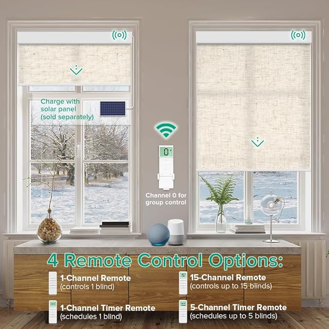 Kilonity Motorized Roller Shades, Light Filtering Remote Control Custom Window - Image 2