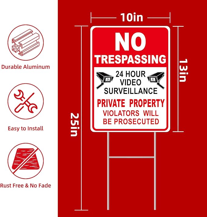 GXGGUS NO Trespassing Signs Private Property Video Surveillance Sign, Large - Image 3