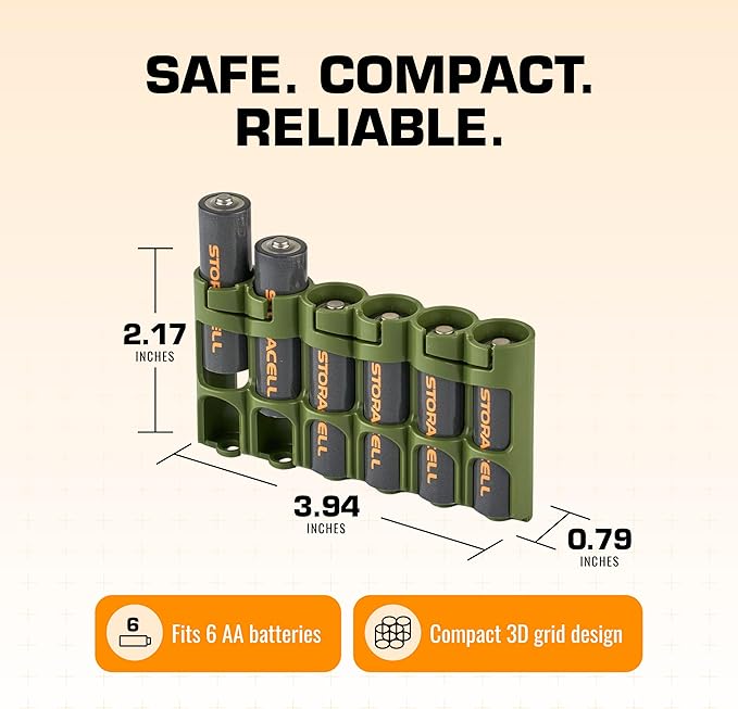 Storacell Slimline AA-6 Battery Storage Caddy and Dispenser, Military Green - Image 7